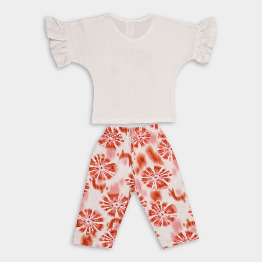 Girls' 100% Cotton Capri Set, Off White, large image number null