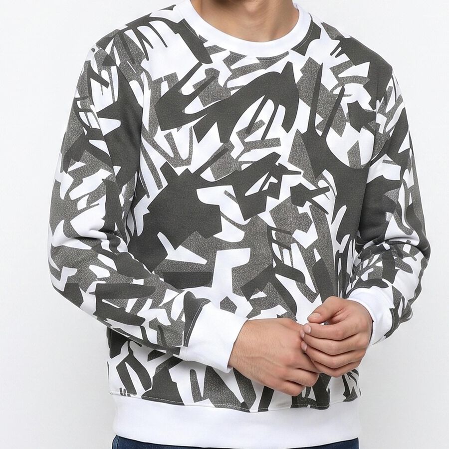 Men's Grey Crew Neck Printed Sweatshirt, Dark Grey, large
