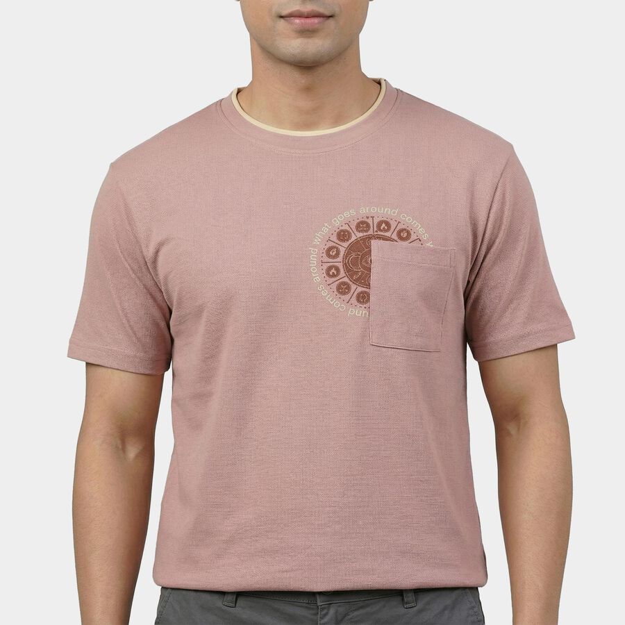 Men's Pink Round Neck Casual T-Shirt, हल्का गुलाबी, large