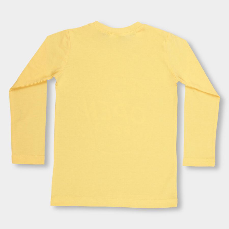 Boys' Bright Yellow Round Neck Casual T-Shirt, Yellow, large image number null