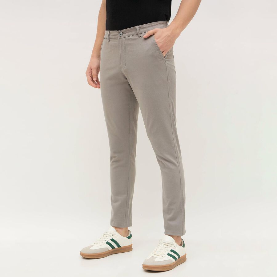 Men's Muted Grey Slim Fit Flat-Front Casual Trousers, हल्का ग्रे, large