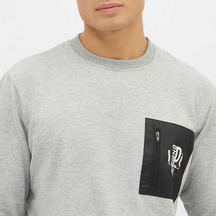 Men's Light Grey Crew Neck Casual Sweatshirt, Light Grey, large image number null