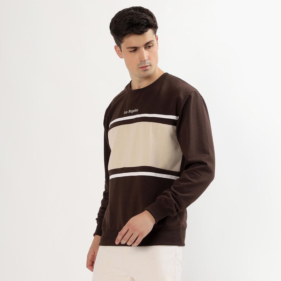 Men's Dark Chocolate Brown Crew Neck Casual Sweatshirt, भूरा, large image number null