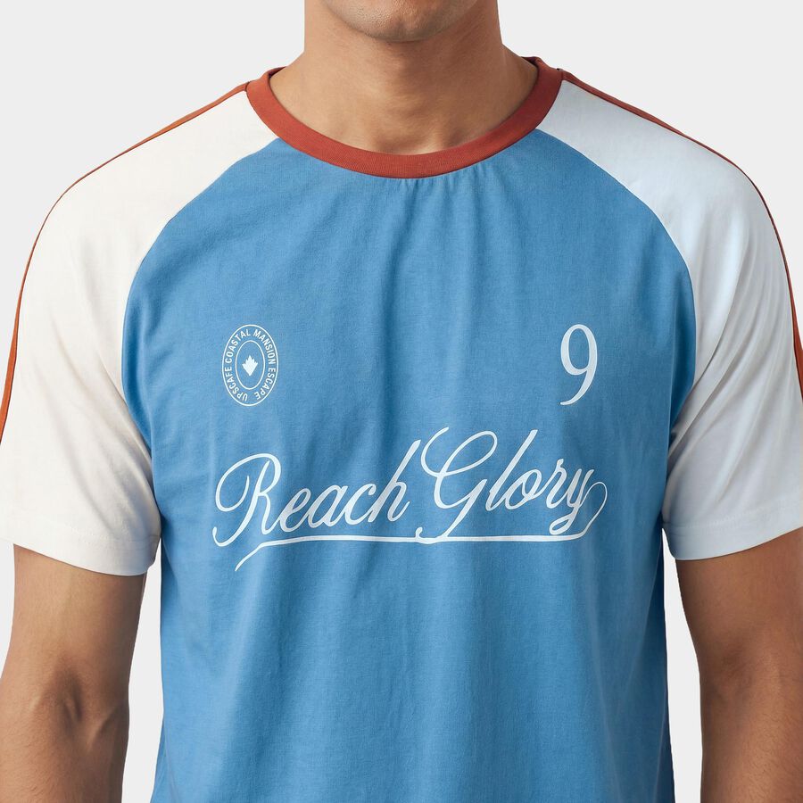 Men's White Round Neck Casual T-Shirt, White, large