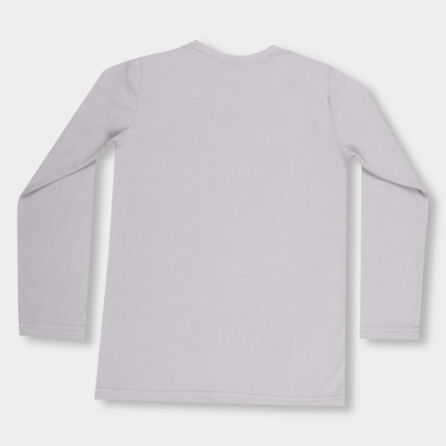 Boys' Light Grey Crew Neck Casual Full Sleeve T-Shirt, Light Grey, large image number null