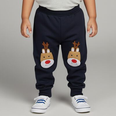 Infants' Navy Blue Reindeer Applique Cotton Blend Pyjama