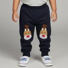 Infants' Navy Blue Reindeer Applique Cotton Blend Pyjama, नेवी ब्लू, small image number null