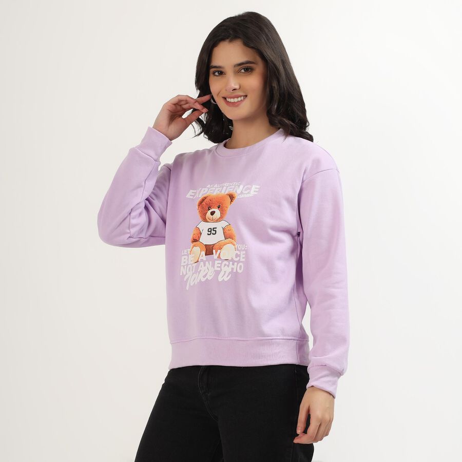Women's Soft Lavender Crew Neck Casual Sweatshirt, Lilac, large image number null