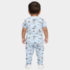 Infant's Pale Powder Blue Cotton Round Neck Airplane Print Night Suit, Light Blue, small