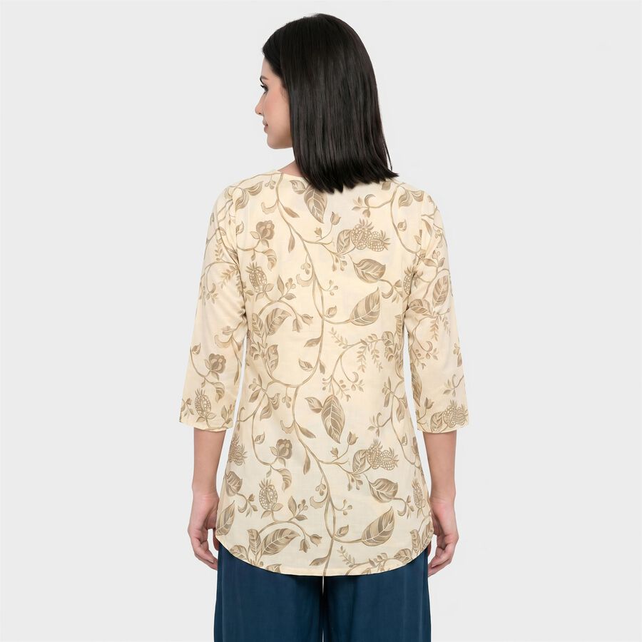 Women's Off White Round Neck Floral Printed Straight Kurti, Off White, large