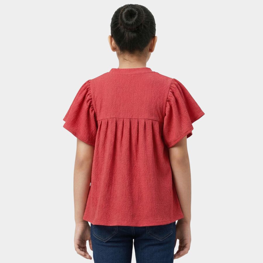 Girls Pink Round Neck Casual T-Shirt, Pink, large