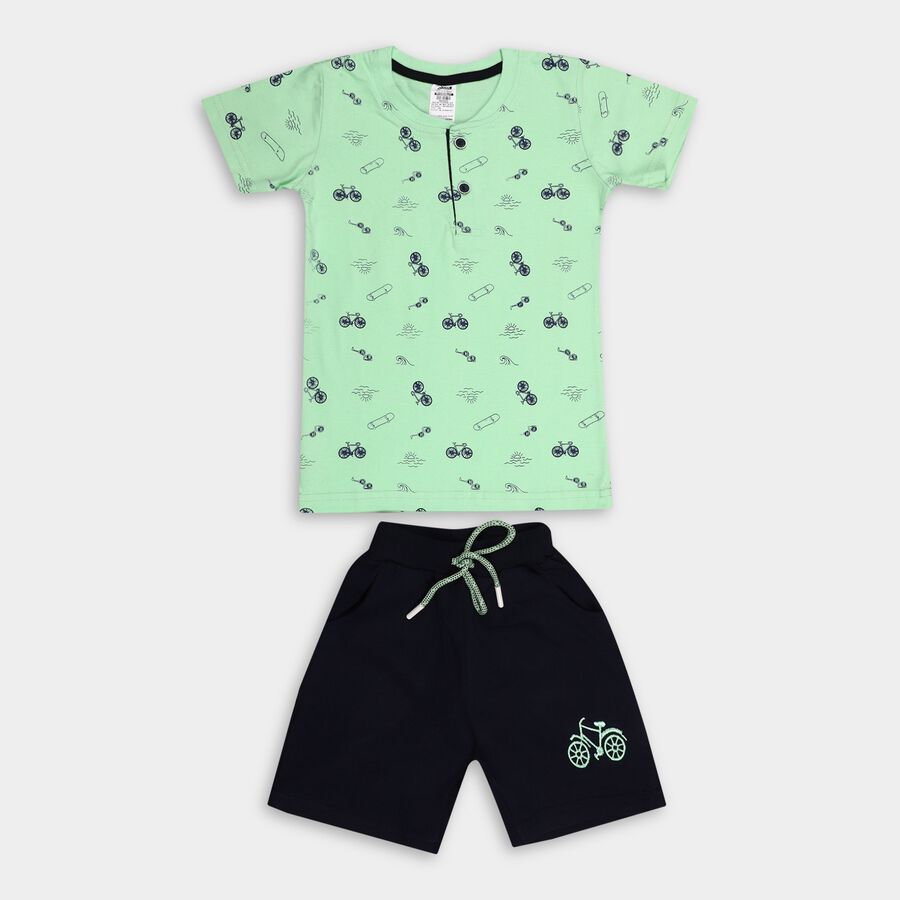 Boys' 100% Cotton Knit Baba Suit, हल्का हरा, large image number null