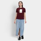 Ladies' Round Neck T-Shirt , वाइन, small image number null