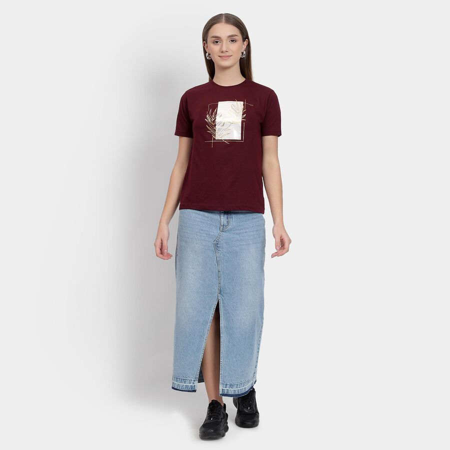 Ladies' Round Neck T-Shirt , वाइन, large image number null