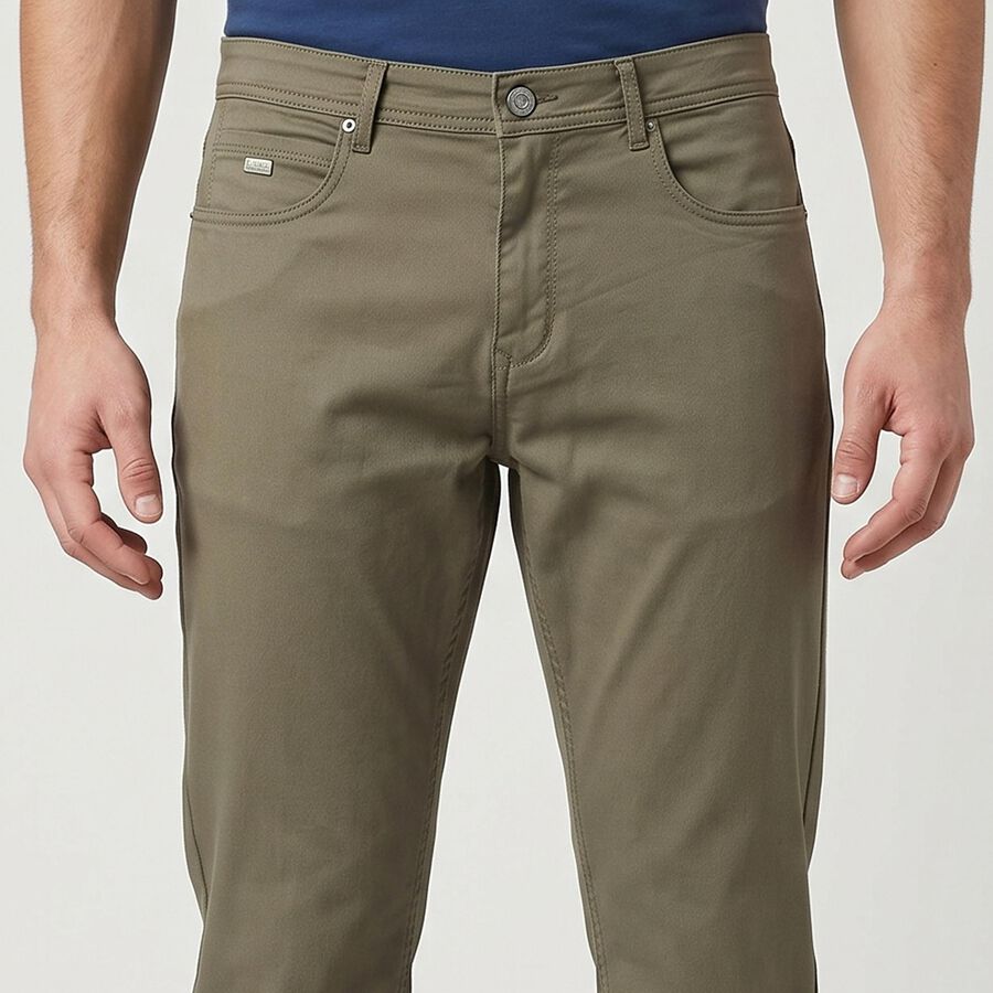 Men's Olive Green Slim Fit Solid Jeans, ओलिव, large
