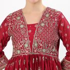 Women's Burgundy V-Neck Embroidered Anarkali Kurta, Fuchsia, small image number null