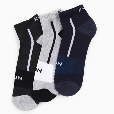 Men's Dark Charcoal Black and Navy Ankle Length Sporty Socks Pack of 3