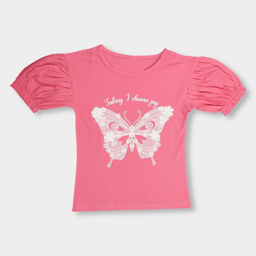 Girls' 100% Cotton T-Shirt, Pink, large