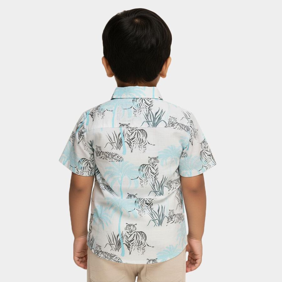Boys Rich Eggshell White Cotton Half Sleeve Cuban Collar Casual Shirt, सफ़ेद, large image number null