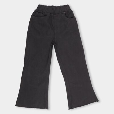 Girls Jet Black Flared Fit Raw Hem Jeans