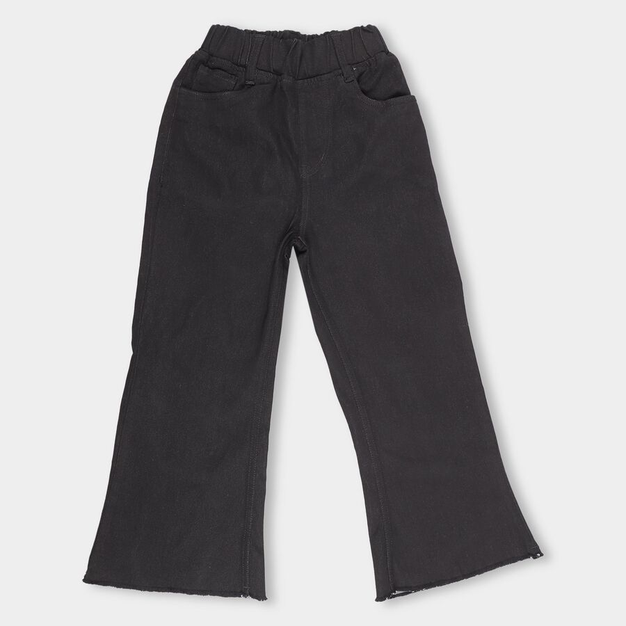 Girls Jet Black Flared Fit Raw Hem Jeans, Black, large