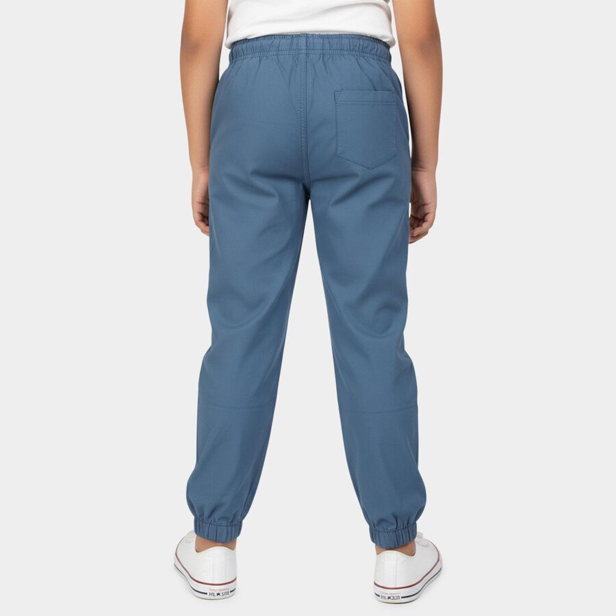 Boys' Teal Blue Regular Fit Elastic Waist Cotton Trousers, Teal Blue, large