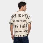 Men's Cream Round Neck Graphic Print Regular T-Shirt, Off White, small