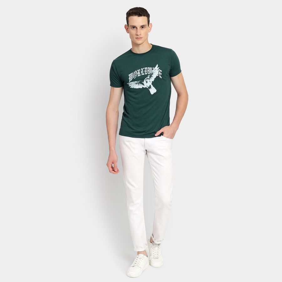 Men's Round Neck Half Sleeves T-Shirt, गहरा हरा, large image number null