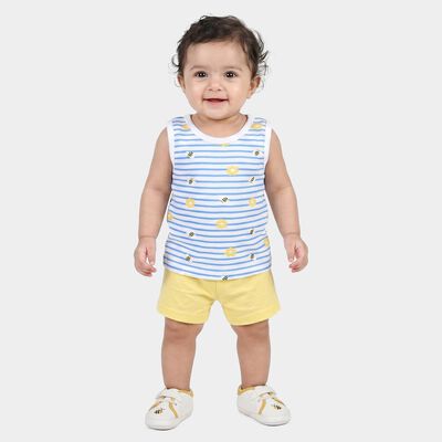 Infants Light Blue Round Neck Short Set Upper and Bottom Set