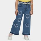 Girls' Blue Relaxed Fit Heart Patch Jeans, Mid Blue, small