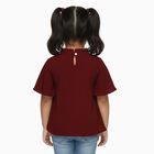 Girls' Deep Maroon Ruffle Neck Casual T-Shirt, वाइन, small