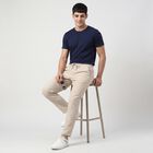 Men's Grey Slim Fit Drawstring Casual Trousers, हल्का ग्रे, small