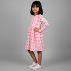 Girls' Soft Pink Floral Printed Long Sleeve Frock, Light Pink, small image number null