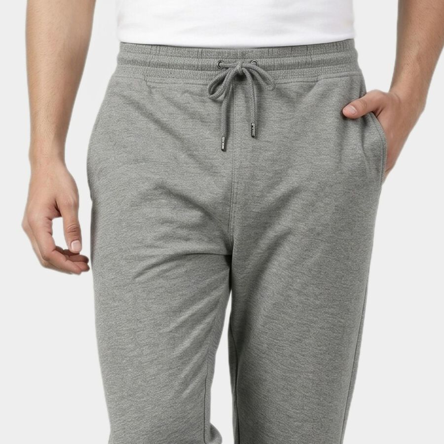 Men's Grey Straight Fit Solid Track Pants, Melange Light Grey, large