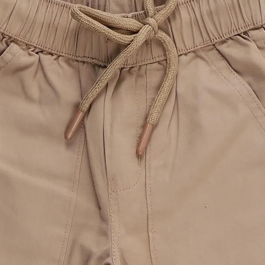 Boys Beige Regular Fit Cargo Trousers with Elastic Waist, Beige, large image number null