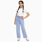 Girls' Light Blue Floral Printed Cotton Blend Pyjama, Light Blue, small image number null