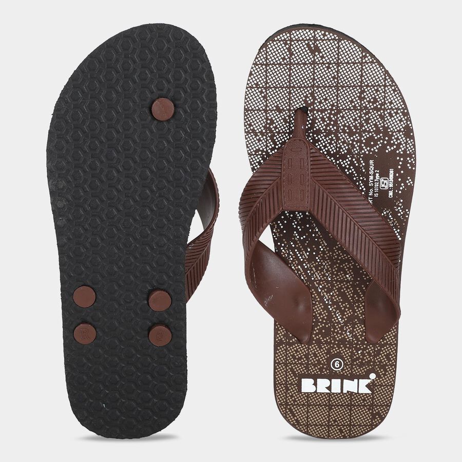 Men's Brown Toe-Post Flip-Flops, भूरा, large