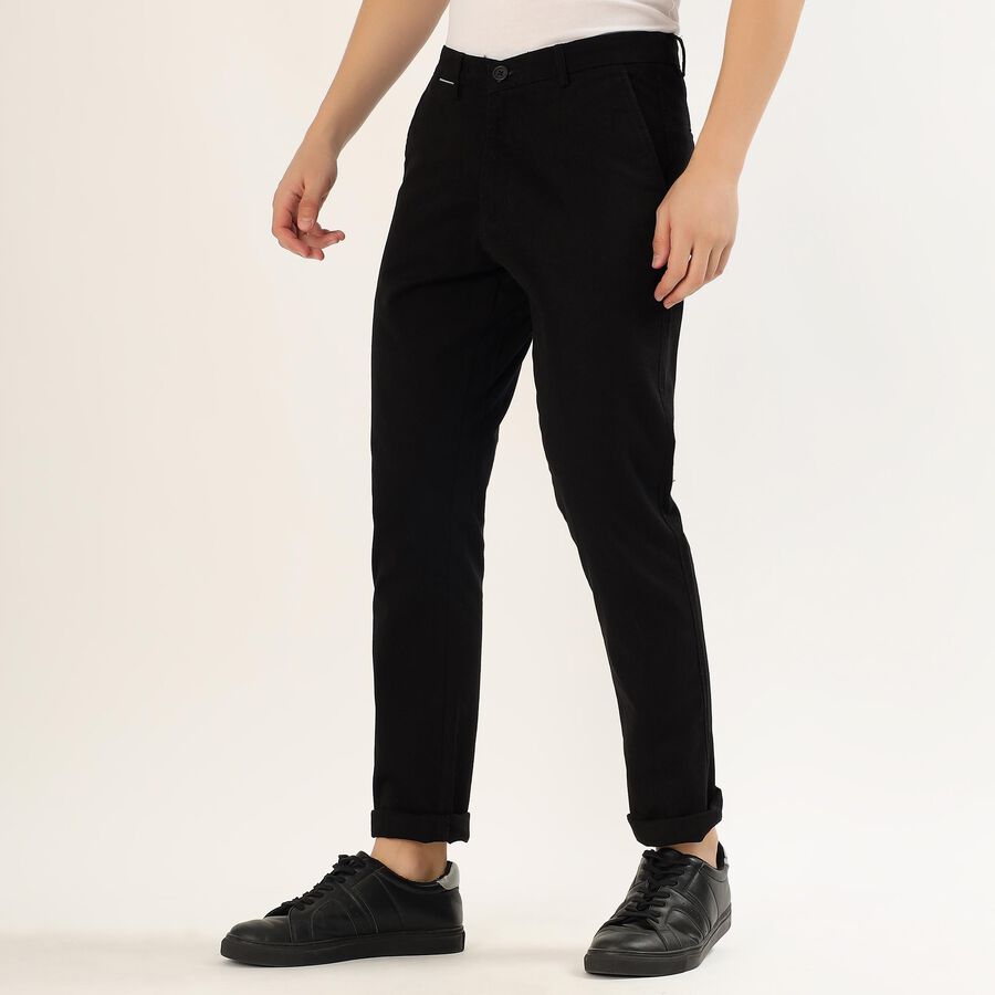 Men's Jet Black Slim Fit Casual Trousers, Black, large