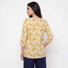 Women's Yellow Notch Neck Floral Printed Kurti, मस्टर्ड, small