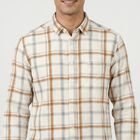 Men's Beige Cotton Long Sleeves Button-Down Regular Fit Shirt, गहरा पीला, small