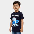 Boys Navy Blue Cotton Crew Neck Casual T-Shirt, Navy Blue, small