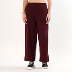 Women's Deep Maroon Wide-Leg Cotton Blend Track Pants, Wine, small image number null