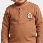 Infants Beige Cotton Round Neck Regular T-Shirt, Beige, small