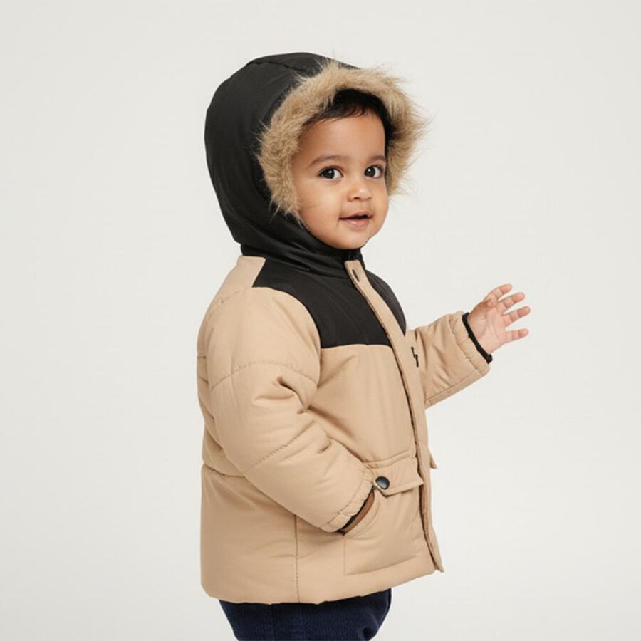 Infants Light Beige Hooded Casual Jacket, Beige, large image number null