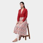Women's Wine Cotton Lapel Collar Floral Printed A-Line Kurta, Wine, small