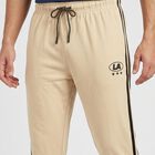 Men's Beige Regular Fit Side-Striped Track Pants, गहरा पीला, small