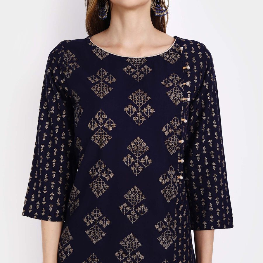 Printed Straight Kurta, Navy Blue, large image number null
