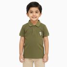 Boys Muted Olive Green Polo Neck Casual T-Shirt, Olive, small