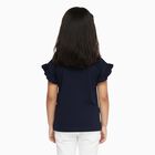 Girls' Navy Blue Cotton Round Neck Ruffle Sleeve Graphic T-Shirt, Navy Blue, small image number null