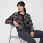 Women's Black Round Neck Button-Front Cardigan, Black, small